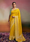 Golden Yellow Woven Soft Silk Banarasi Saree With Designer Blouse