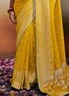 Golden Yellow Woven Soft Silk Banarasi Saree With Designer Blouse