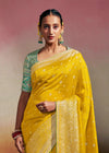 Golden Yellow Woven Soft Silk Banarasi Saree With Designer Blouse