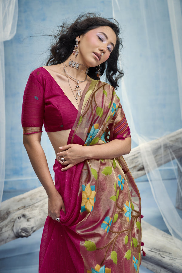 Rani Pink Paithani Cotton Silk Saree