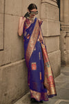 Grape Blue Kashmiri Jamawar Handloom Silk Saree