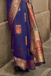 Grape Blue Kashmiri Jamawar Handloom Silk Saree