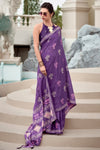 Grape Purple Mul Mul Silk Saree