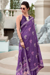 Grape Purple Mul Mul Silk Saree