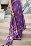 Grape Purple Mul Mul Silk Saree