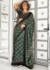 Green Ajrakh Satin Crepe Saree