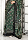 Green Ajrakh Satin Crepe Saree