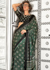 Green Ajrakh Satin Crepe Saree