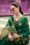 Green Banarasi Handloom Satin Saree