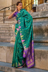 Green Khadi South Silk Saree With Temple Border