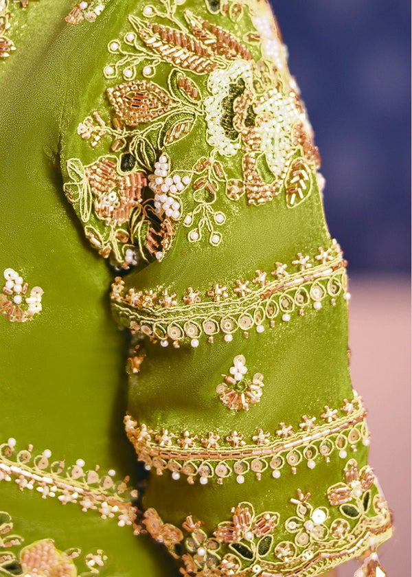 Green Premium Tissue Zari Embroidered Designer Saree