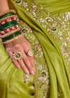 Green Premium Tissue Zari Embroidered Designer Saree