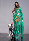 Green Silk Saree With Temple Border