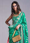 Green Silk Saree With Temple Border