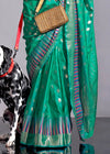 Green Silk Saree With Temple Border