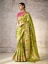 Green Zari Woven Banarasi Silk Saree With Contrast Blouse