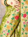 Green Zari Woven Banarasi Silk Saree With Contrast Blouse