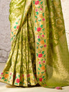 Green Zari Woven Banarasi Silk Saree With Contrast Blouse