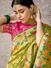 Green Zari Woven Banarasi Silk Saree With Contrast Blouse