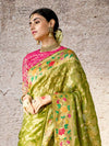 Green Zari Woven Banarasi Silk Saree With Contrast Blouse