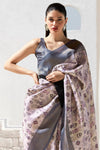 Grey and Cream Banarasi Digital Printed Saree