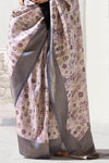 Grey and Cream Banarasi Digital Printed Saree