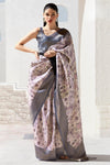 Grey and Cream Banarasi Digital Printed Saree