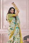 Grey and Golden Yellow Printed Silk Cotton Saree