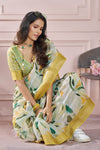 Grey and Golden Yellow Printed Silk Cotton Saree