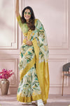 Grey and Golden Yellow Printed Silk Cotton Saree