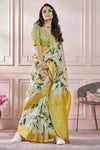 Grey and Golden Yellow Printed Silk Cotton Saree