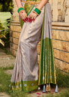 Grey and Green Woven Kanjivaram Silk Saree