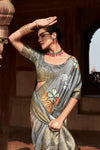 Grey Banarasi Digital Printed Saree