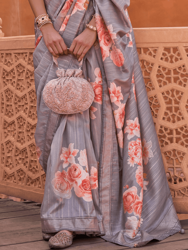 Grey Banarasi Dola Silk Saree