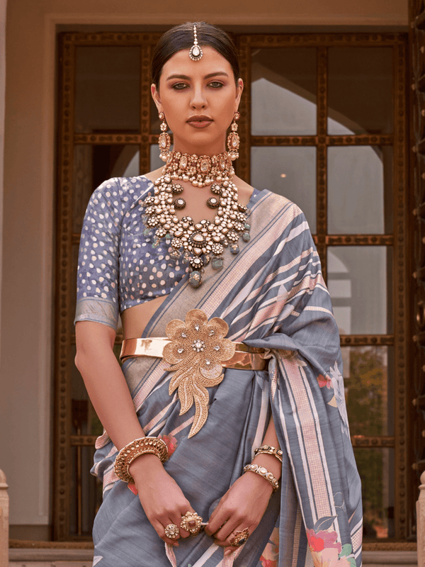 Grey Banarasi Dola Silk Saree