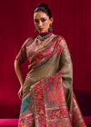 Grey Beige Kashmiri Pashmina Silk Saree