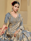 Grey Blue Banarasi Tissue Silk Saree