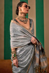 Grey Handloom Linen Saree