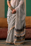 Grey Handloom Linen Saree