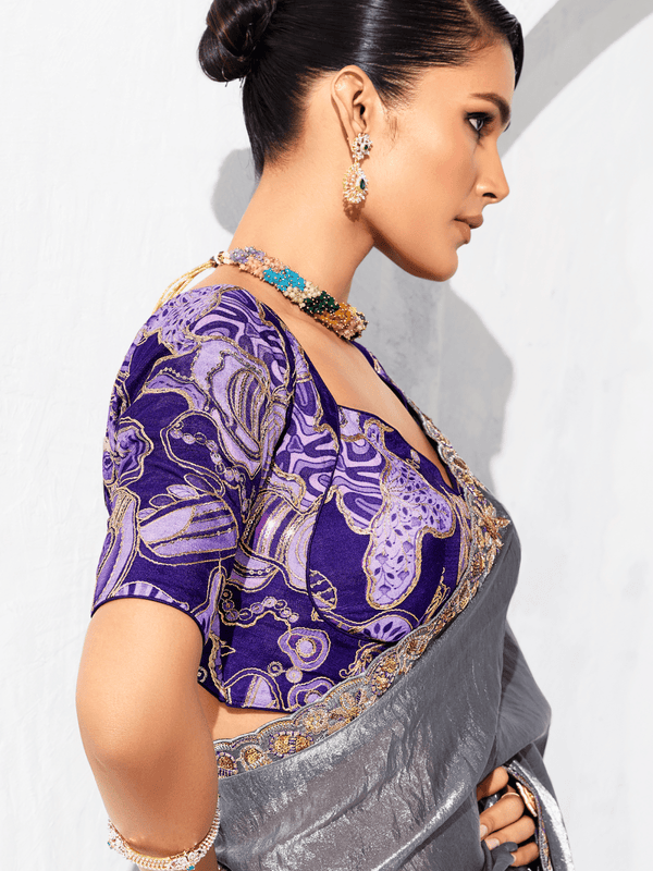 Grey Tissue Silk Saree