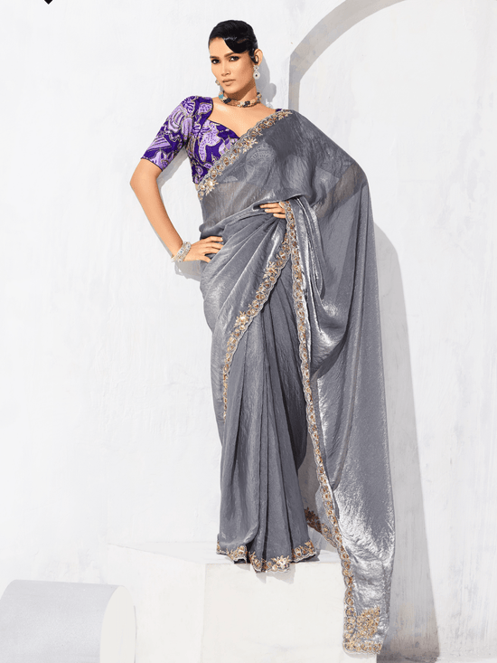 Grey Tissue Silk Saree