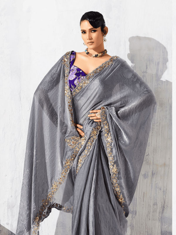 Grey Tissue Silk Saree
