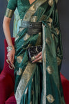 Gunmetal Green Banarasi Woven Satin Silk Saree