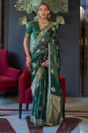 Gunmetal Green Banarasi Woven Satin Silk Saree