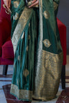 Gunmetal Green Banarasi Woven Satin Silk Saree