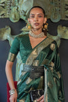 Gunmetal Green Banarasi Woven Satin Silk Saree