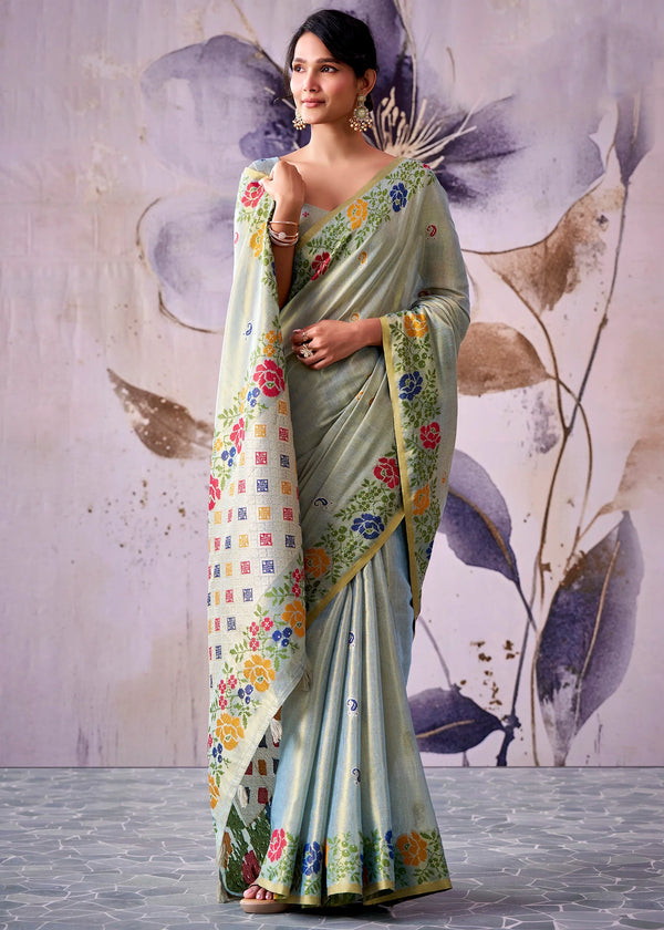 Sage Green Banarasi Tissue Silk Saree