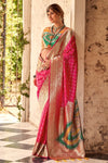 Hot Pink Banarasi Soft Silk Saree With Gold Zari