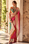 Hot Pink Banarasi Soft Silk Saree With Gold Zari