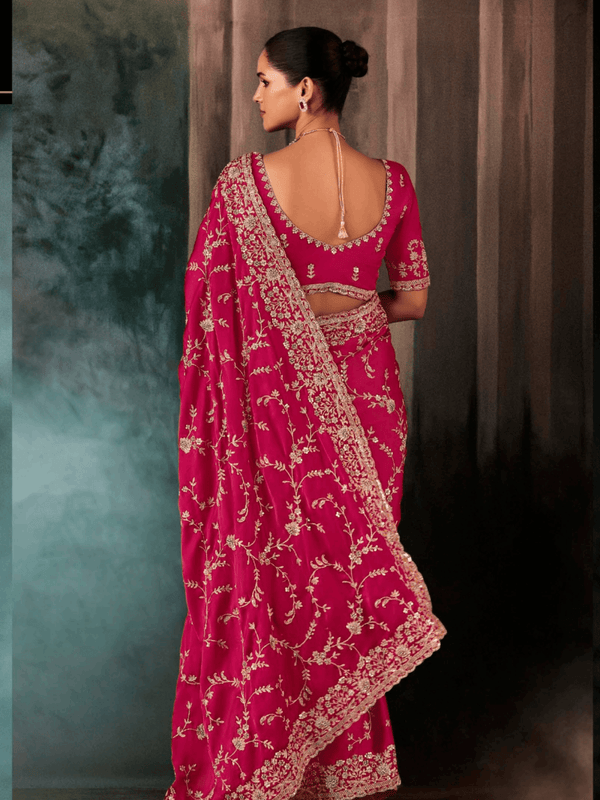 Hot Pink Georgette Silk Saree